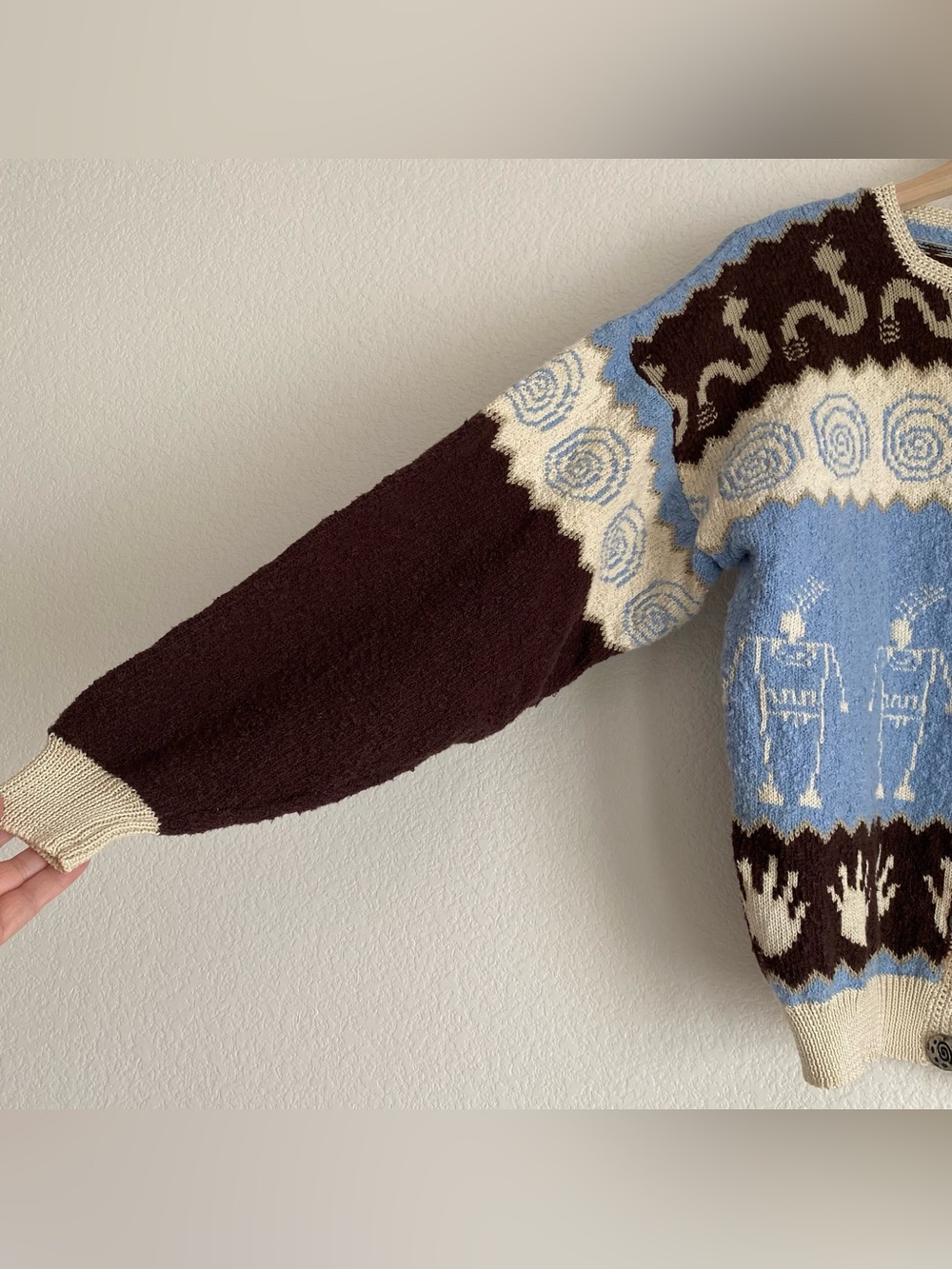 Vintage Felizzi hieroglyphic parietal art hand loomed knitted cardigan sweater - Picture 9 of 16